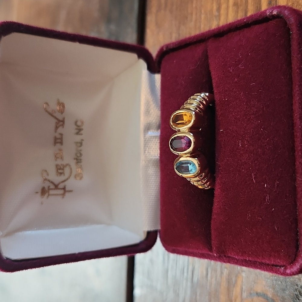 Gold Tone Ring with Blue Purple Orange Stones